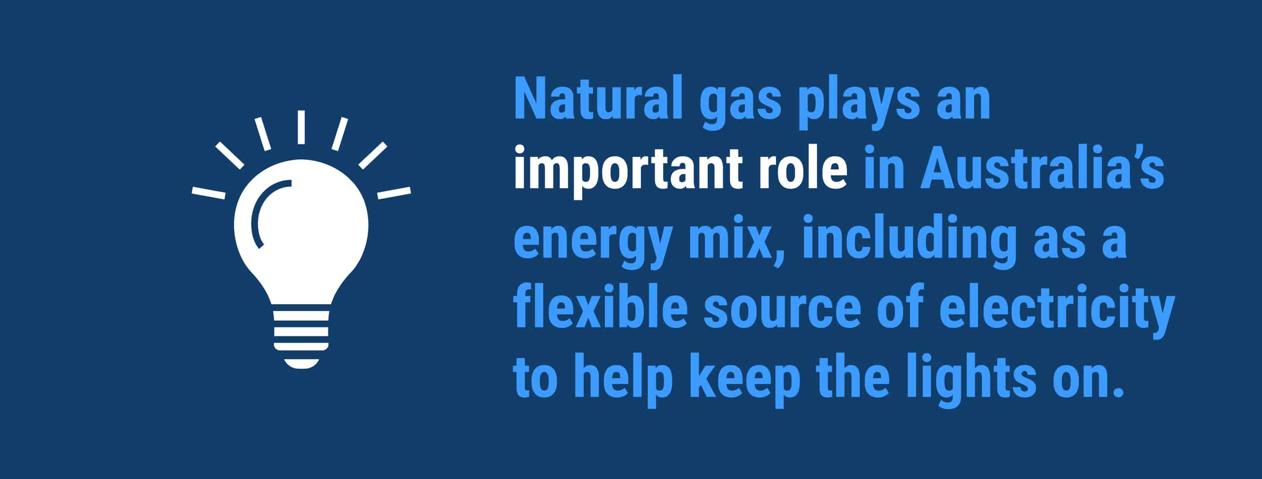 "Natural gas plays an important role in Australia’s energy mix, including as a flexible source of electricity to help keep the lights on."